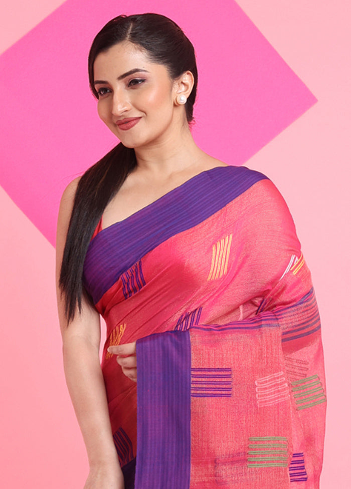 Pink Spun Silk Saree With Blouse Piece 2025 Newest Online