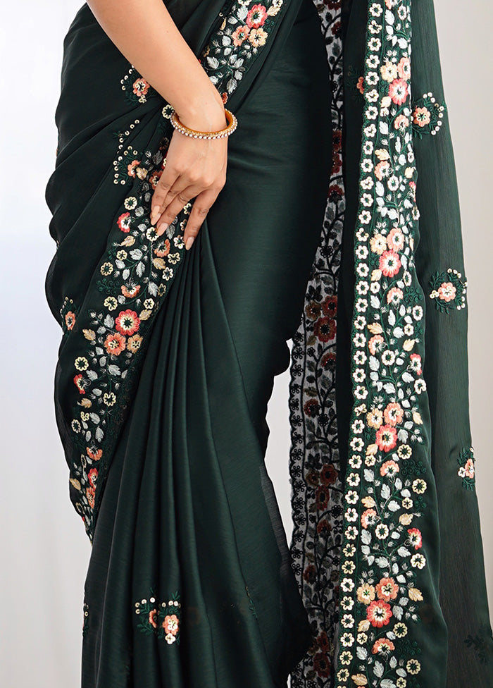 Green Satin Silk Saree With Blouse Piece Really Cheap Shoes Online