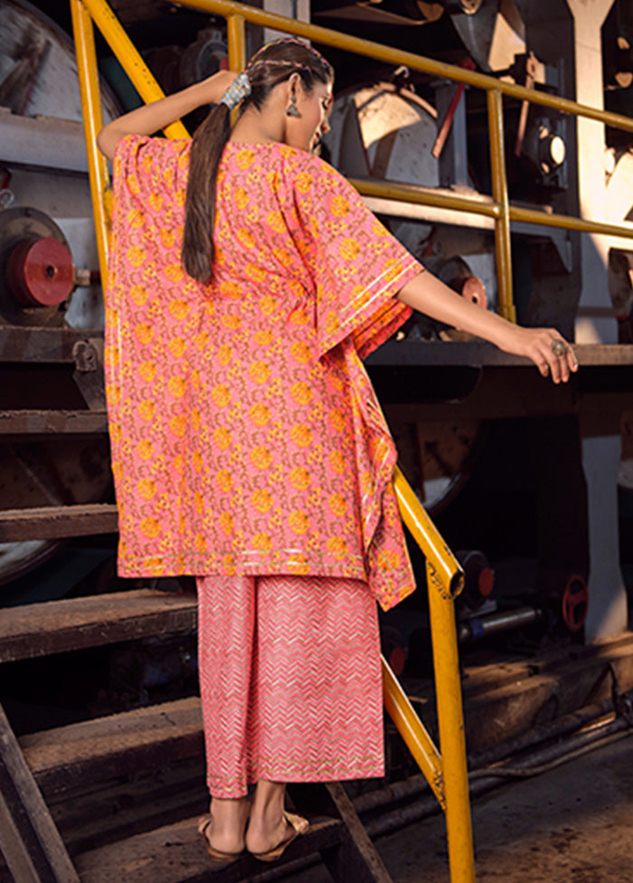 2 Pc Pink Readymade Cotton Kurti Set Sale Deals