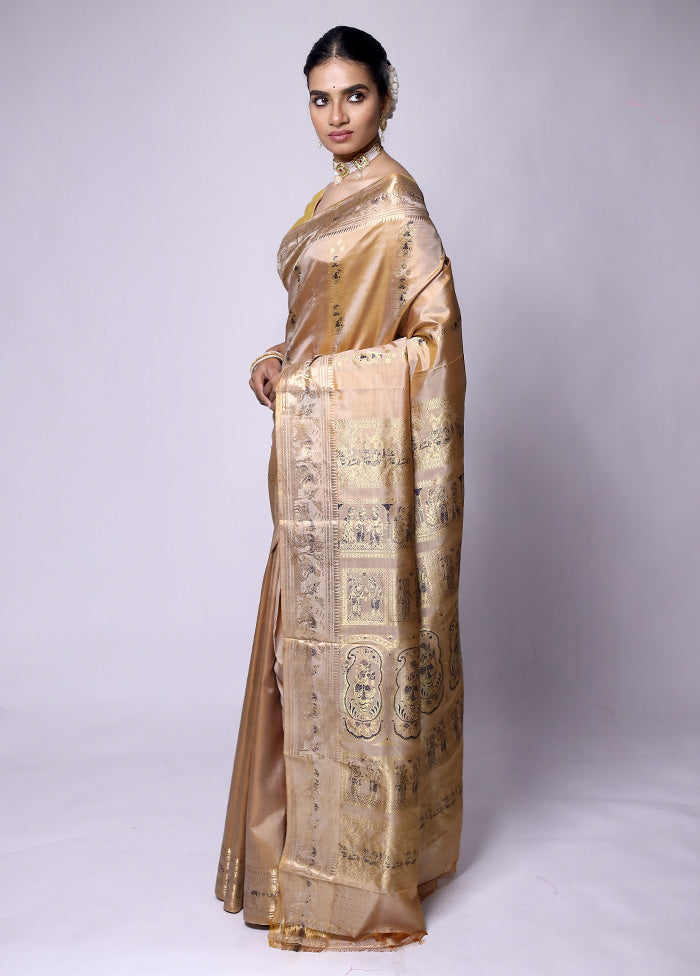 Cream Handloom Baluchari Pure Silk Saree With Blouse Piece Online Online Original