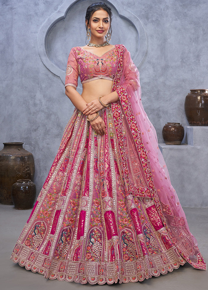 3 Pc Purple Silk Semi Stitched Lehenga Set Release Dates